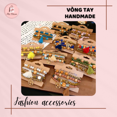 Vòng tay gỗ đàn hương đính cườm handmade
