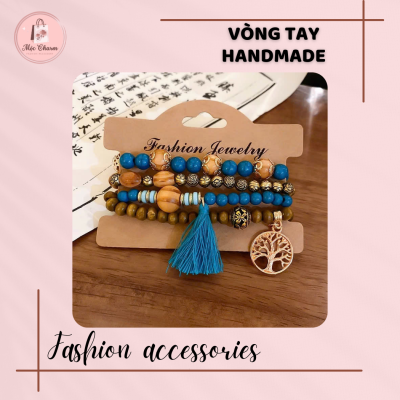 Vòng tay gỗ đàn hương đính cườm handmade - Hình ảnh 4