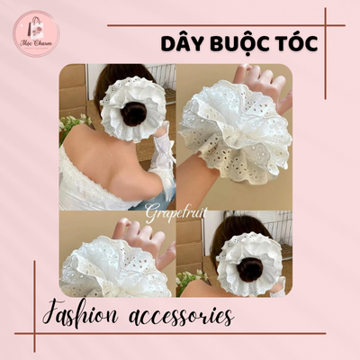 Dây Buộc Tóc Scrunchie Ren Trắng Thanh Lịch