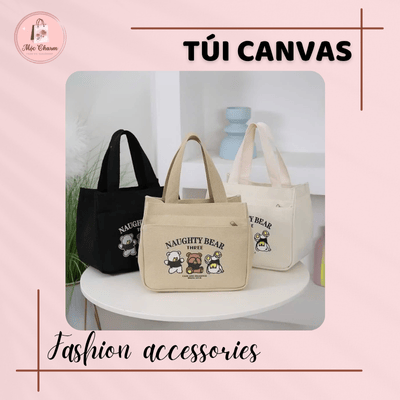 Túi canvas đeo vai mini họa tiết gấu Naughty Bear dễ thương, trẻ trung