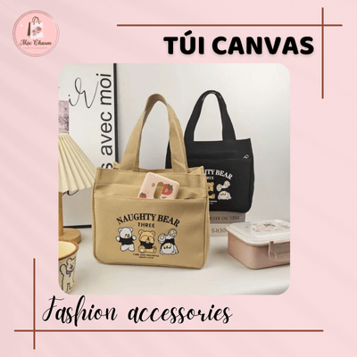 Túi canvas đeo vai mini họa tiết gấu Naughty Bear dễ thương, trẻ trung