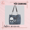 Túi canvas đeo vai thời trang nữ phối charm ngọc trai phong cách Hàn